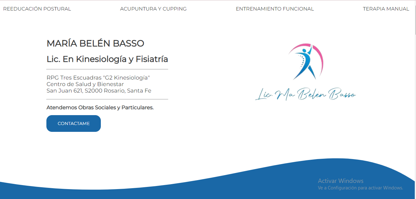 Landing pages Licenciada M. Belen Basso Kinesióloga y Fisiatra